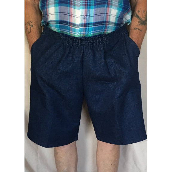 Mens Elastic Waist Denim Shorts, Navy Blue