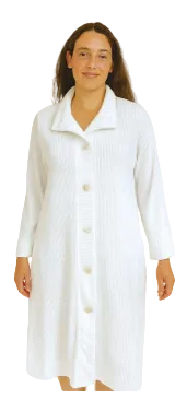 White Front-Button Ribbed Fleece Dress 059519
