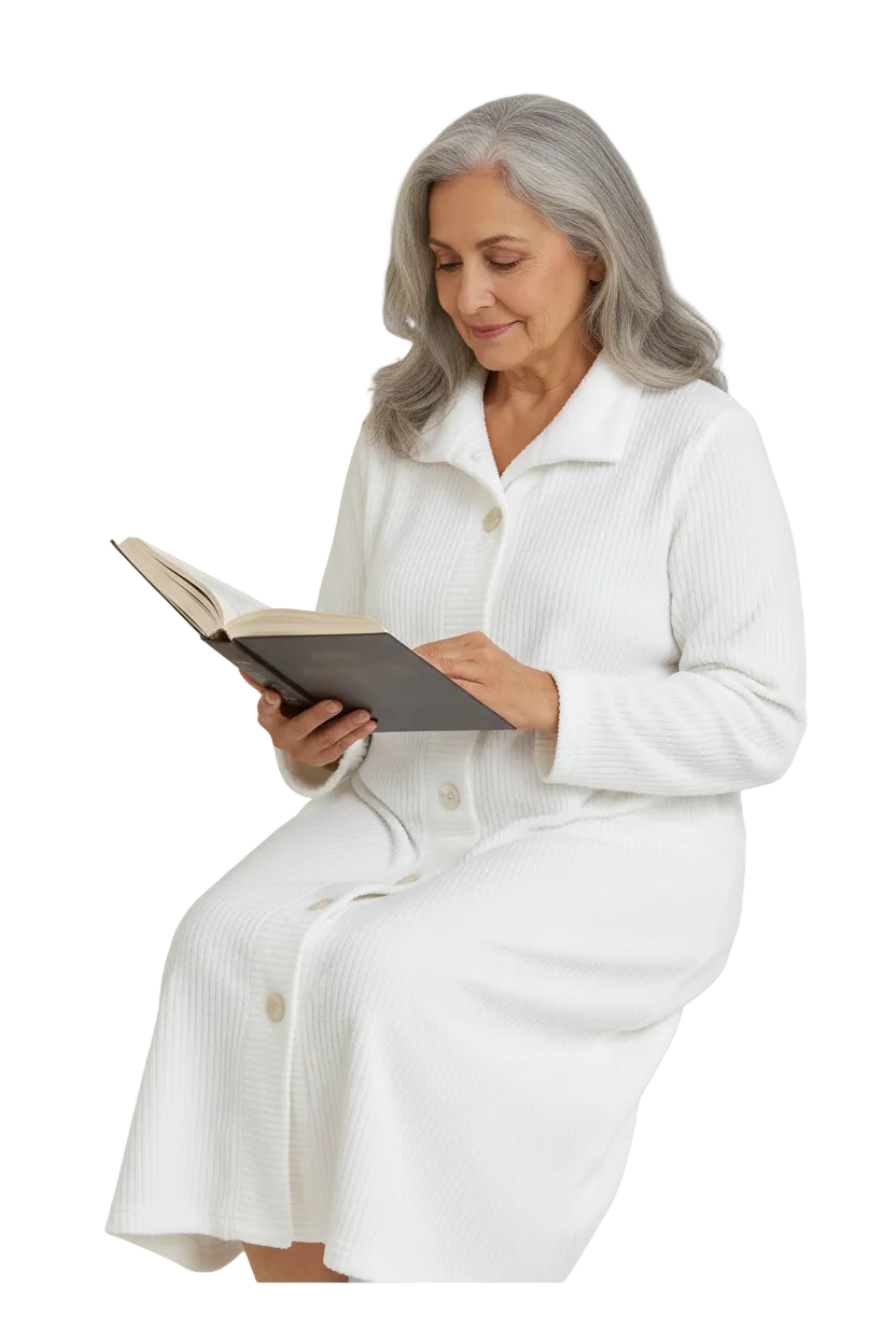 White Front-Button Ribbed Fleece Dress 059519