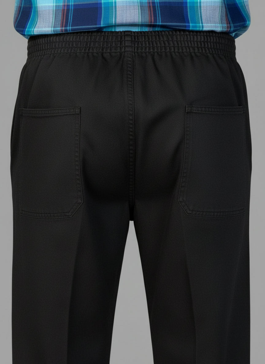 Men's Elastic Waist Pants No Fly Black
