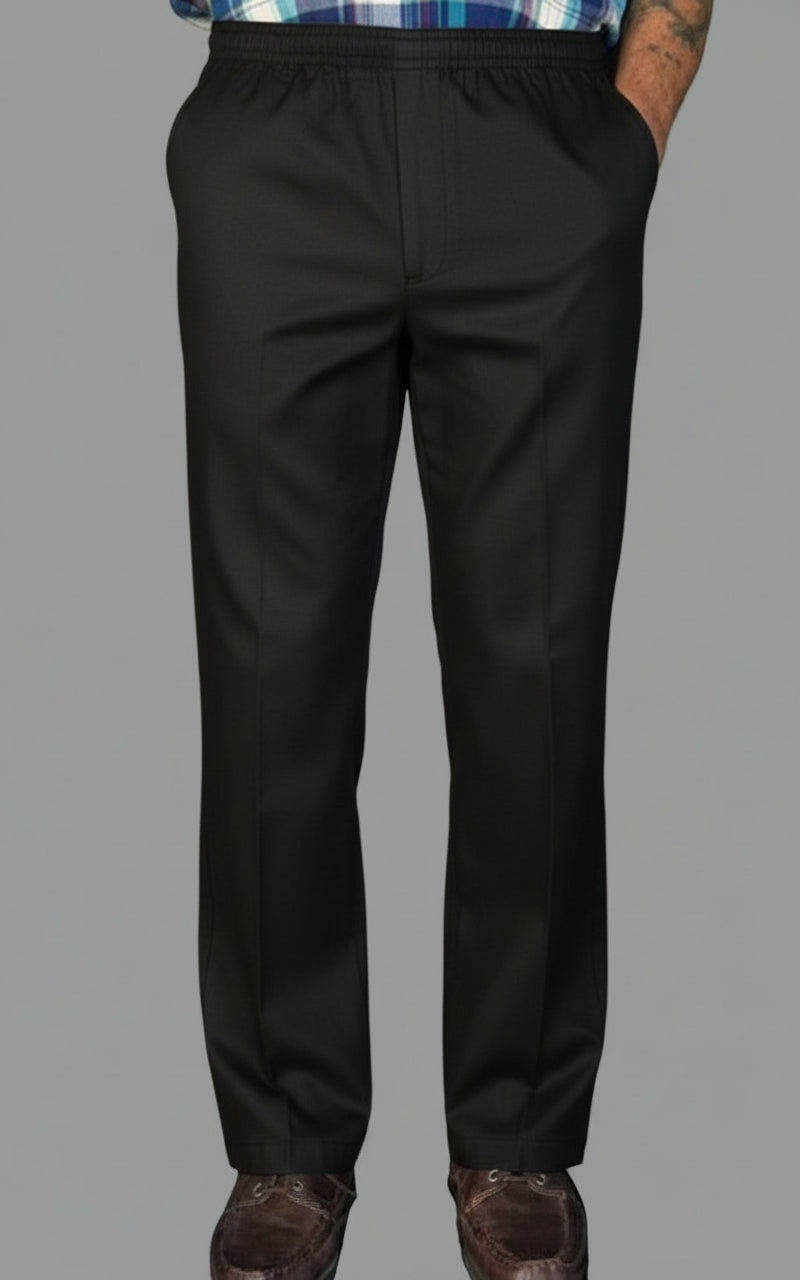 Men's Elastic Waist Pants No Fly Black