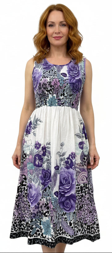 Floral Purple and White Dress EA7012