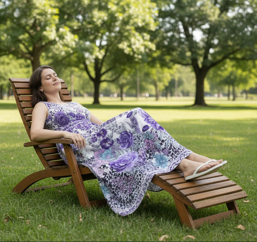 Floral Purple and White Dress EA7012 Comfort Clothing Store Floral Purple and White Dress EA7012 Comfort Clothing Store