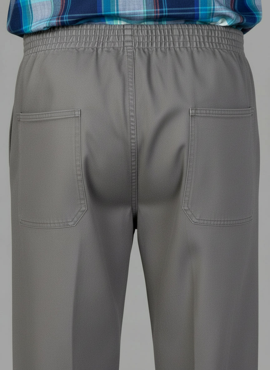 Men's Elastic Waist Pants No Fly Lt Grey