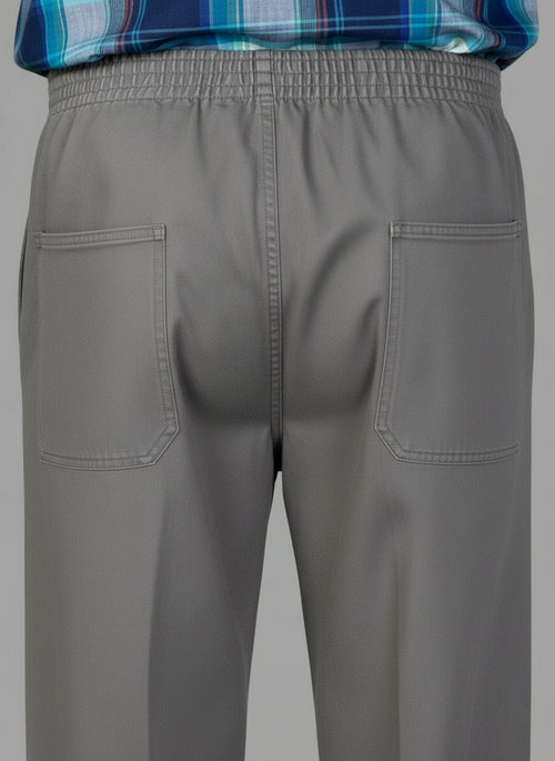 Men's Elastic Waist Pants No Fly Lt Grey