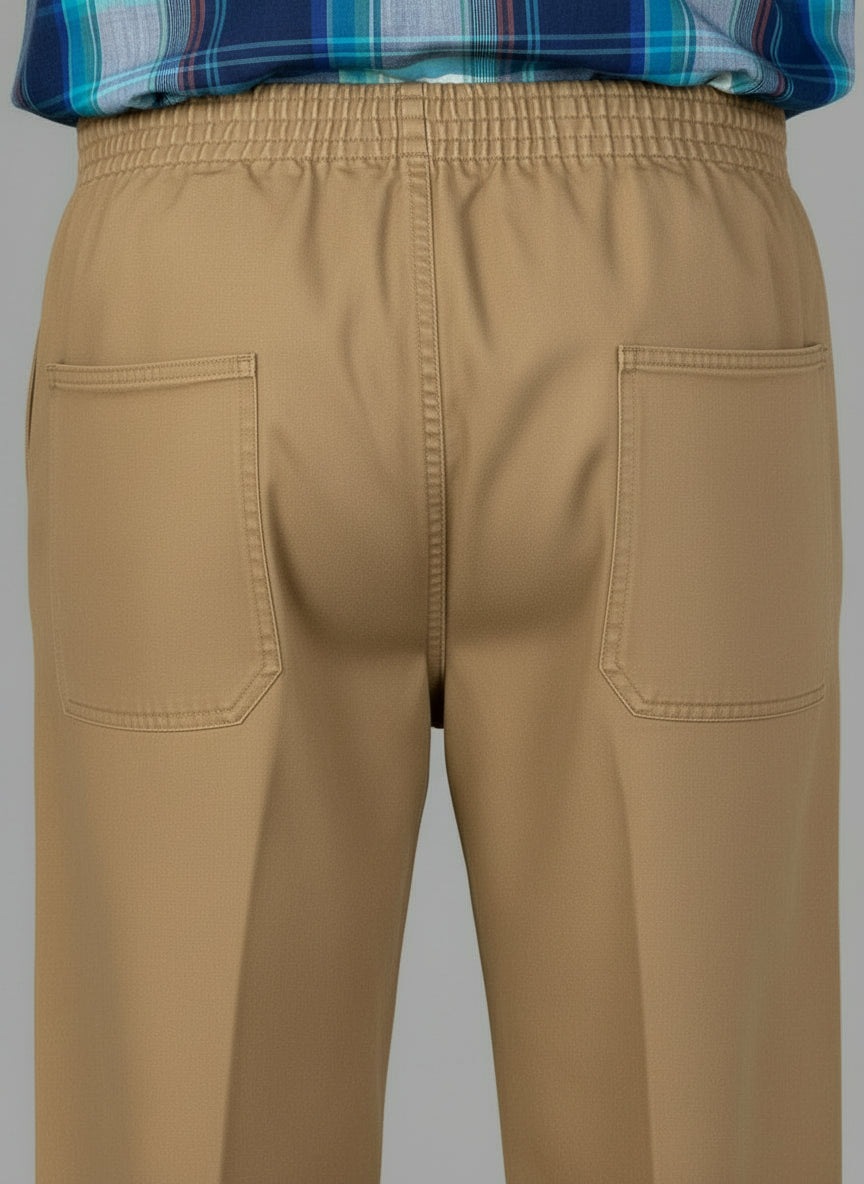 Men's Elastic Waist Pants No Fly Khaki