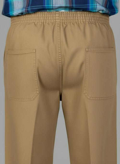 Men's Elastic Waist Pants No Fly Khaki