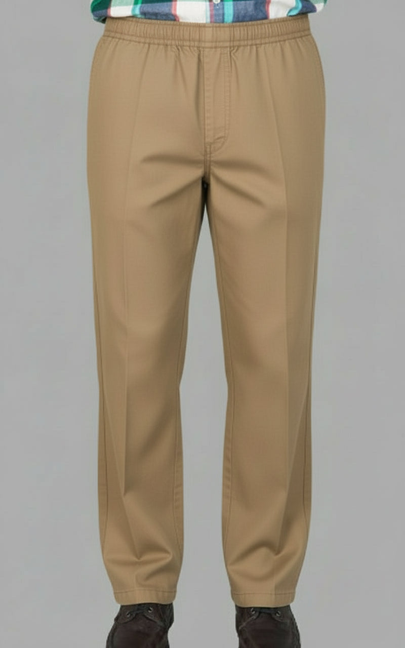 Men's Elastic Waist Pants No Fly Khaki