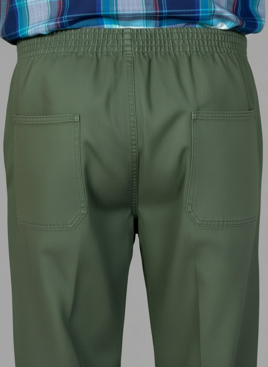 Men's Elastic Waist Pants No Fly Olive