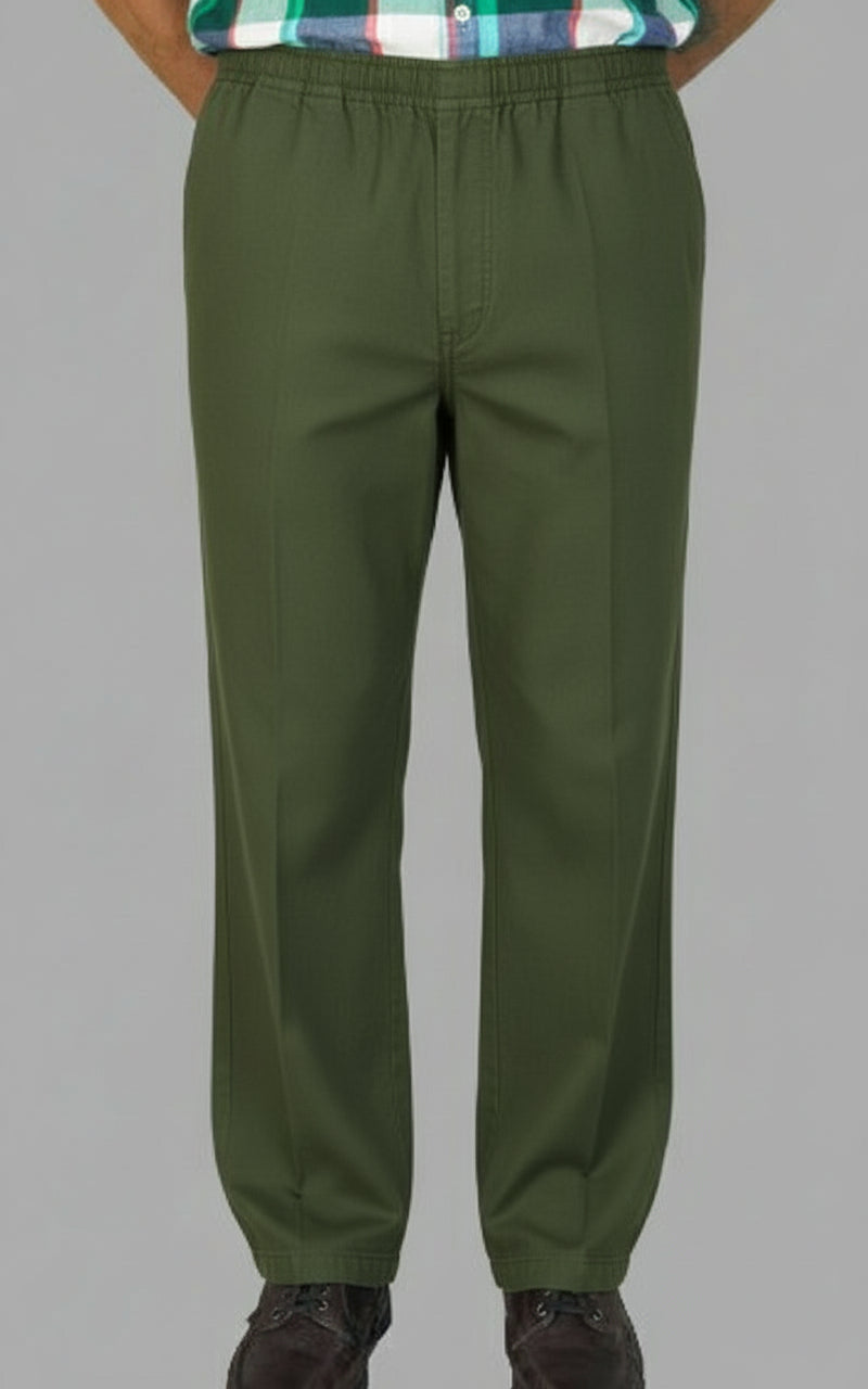 Men's Elastic Waist Pants No Fly Olive
