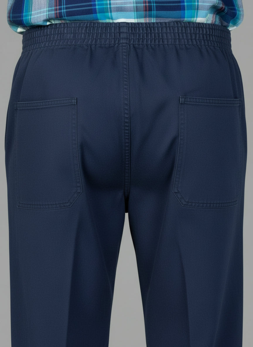 Men's Elastic Waist Pants No Fly Navy Blue
