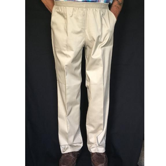 Ivory White Cotton Pants With Elastic Waist Band